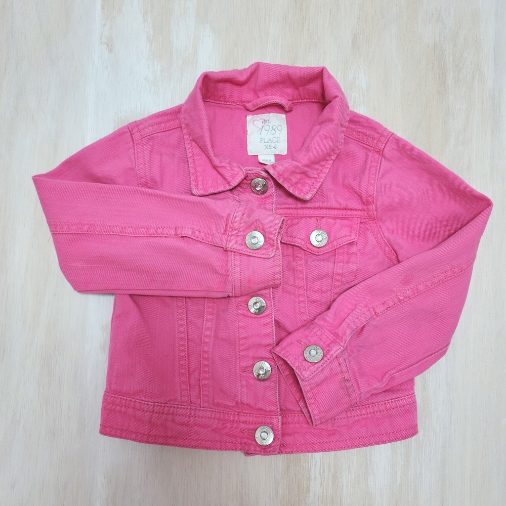 The Childrens Place Girls Pink Denim Trucker Jacket Size XS 4 Button Front kids